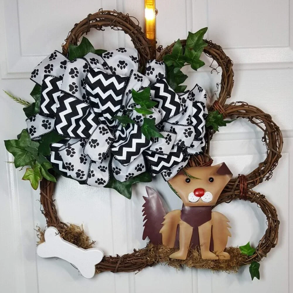 Dog Wreath, Dog‎ Paw Wreath, Grapevine Dog Wreath Dog Lovers Wreath Hand Crafted